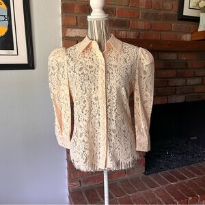 NWT L’AGENCE Andrea Lace Button Down Blouse in Blush Pink Sz XS